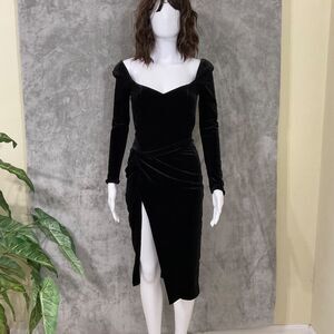 Women's Velour Bodycon Thigh Slit knot Evening Midi Club Revenge Dress Vampire